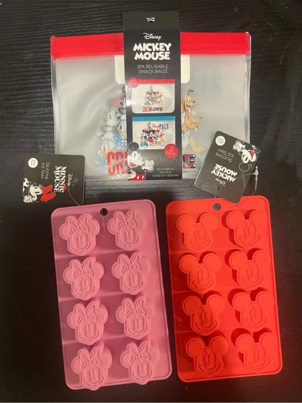 Disney Pink & Red Mickey and Minnie Silicone Mold & Snack Bag Set